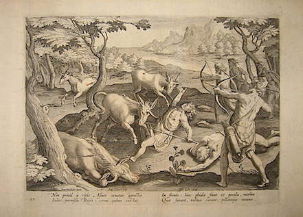 Galle Philip (1537-1612) Non procul à  ripis Asinos venatur agrestes Indus, permissu Regis... (Caccia all'unicorno) 1596 Anversa